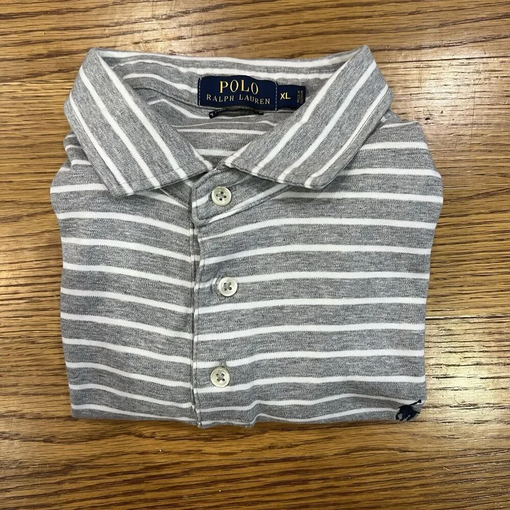 Polo Ralph Lauren Shirt‎ Mens Size XLGray Stripe Classic Fit Polo Pima Cotton